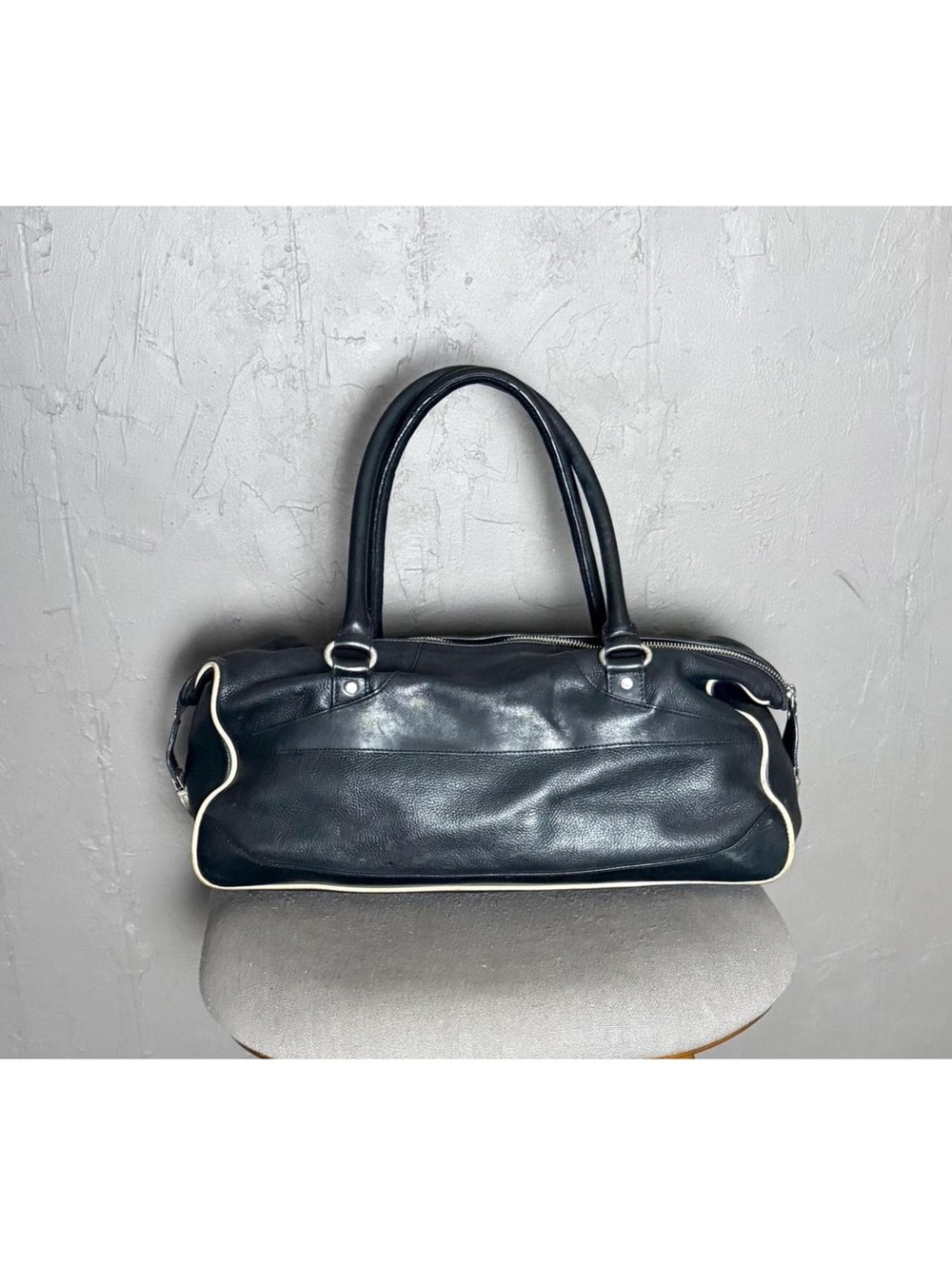 1990's Black Leather Bowling Bag by DKNY Large Doctors Shoulder Bag - Picture 3 of 15